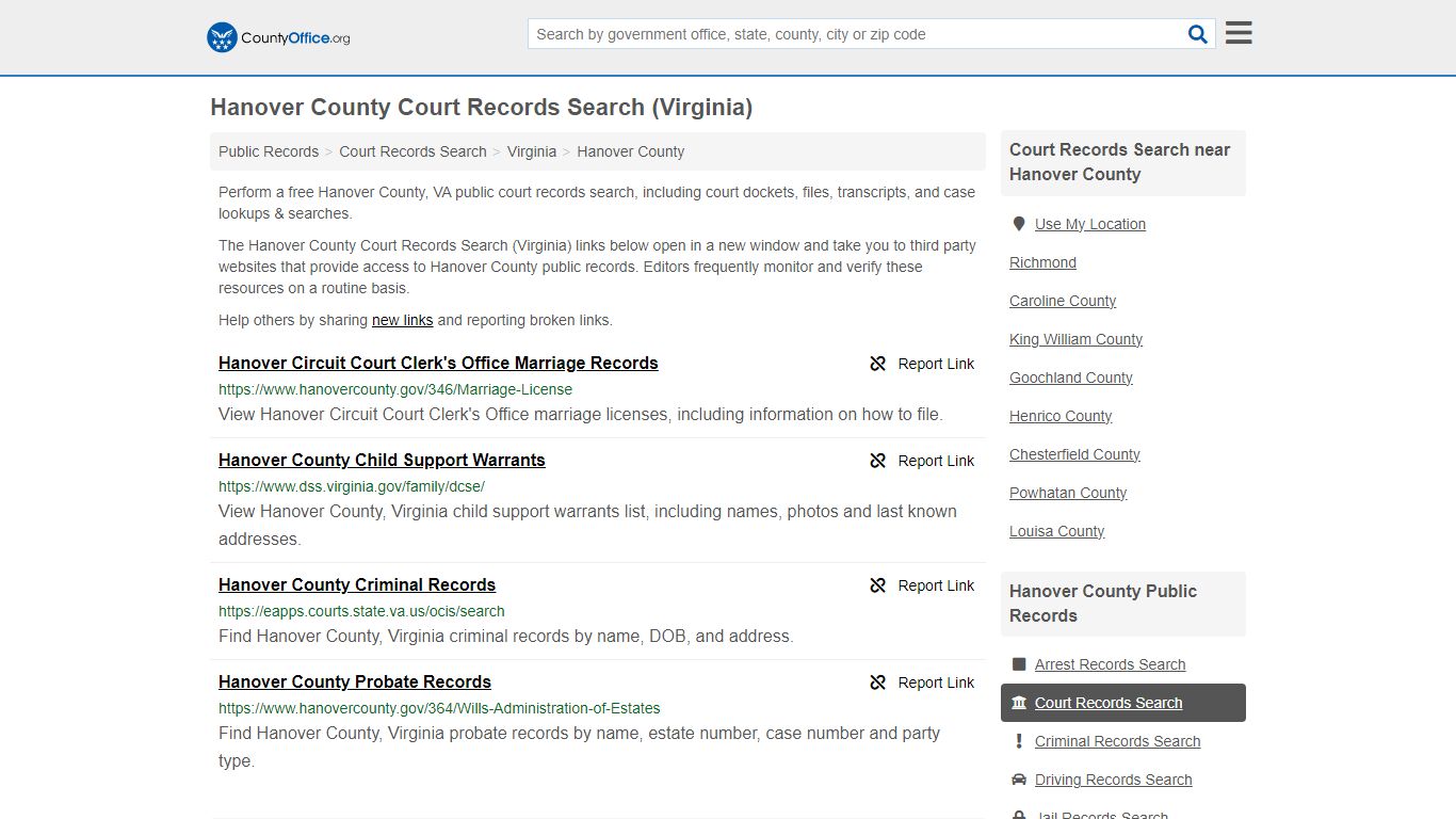 Hanover County Court Records Search (Virginia) - County Office